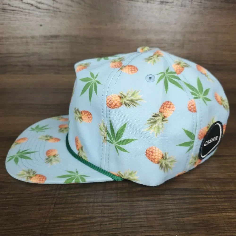 Tropical Pineapple Strapback Hat Cap Light Blue Rope Bill Green‎ Leaf New